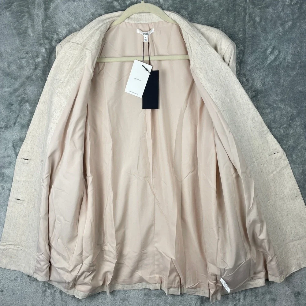 MNI LOS ANGELES Oversized Double Breasted Blazer‎ Women Large Beige Linen New